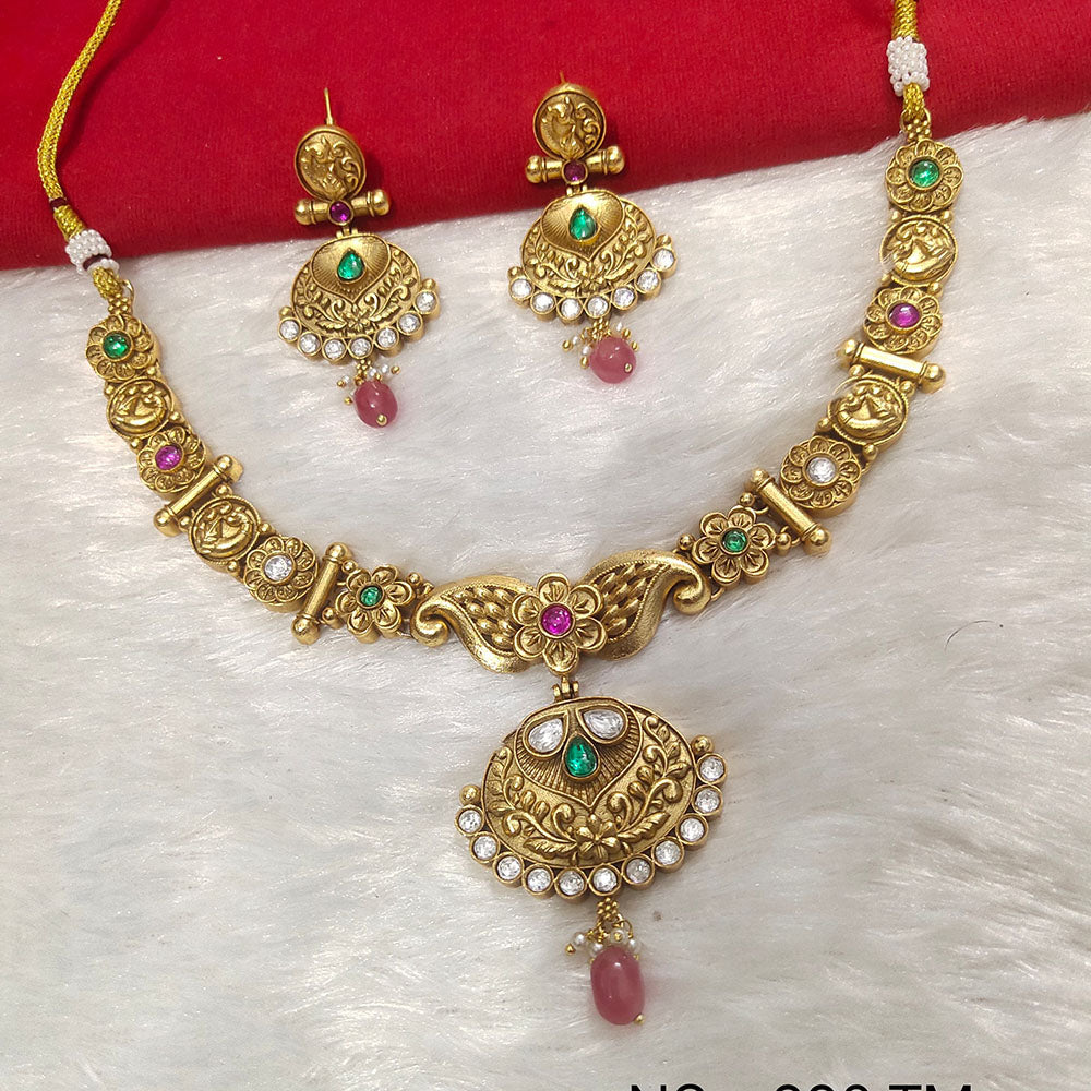 Kala Creation Gold Plated Pota Stone Necklace Set