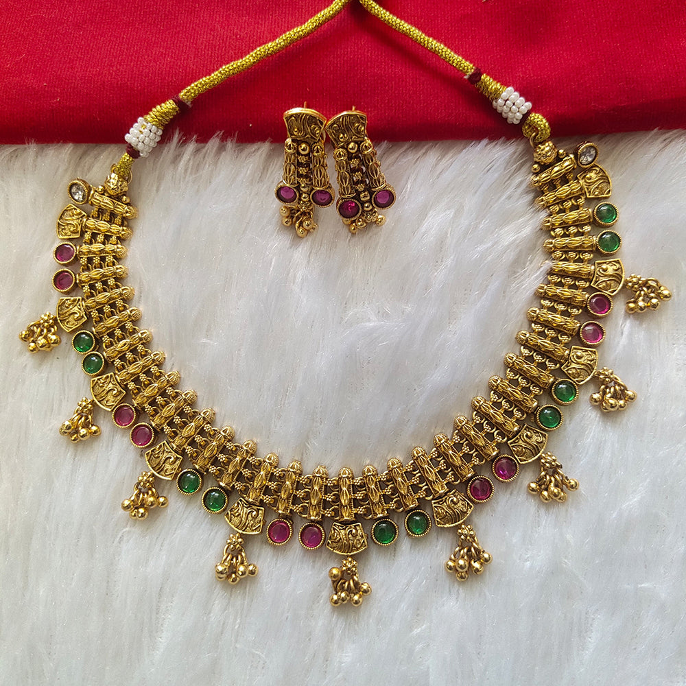 Kala Creation Gold Plated Pota Stone Necklace Set