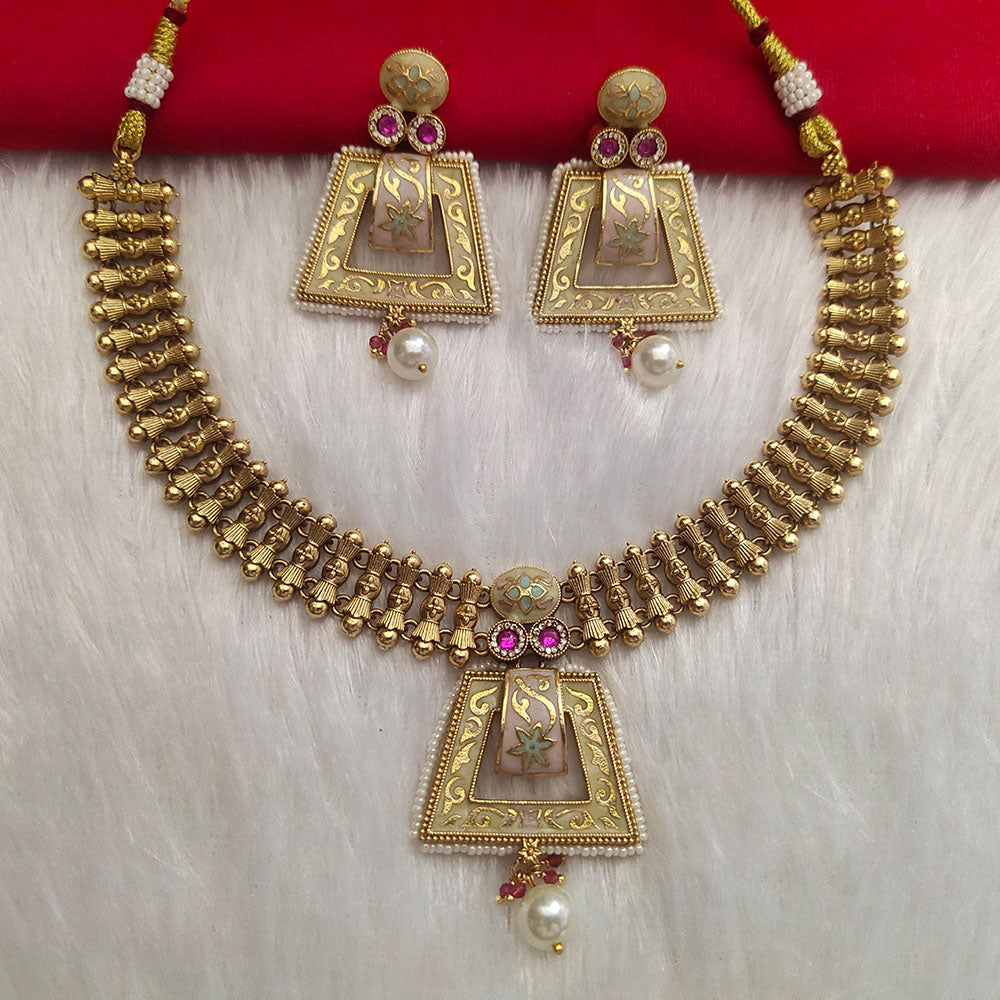 Kala Creation Gold Plated Pota Stone Necklace Set