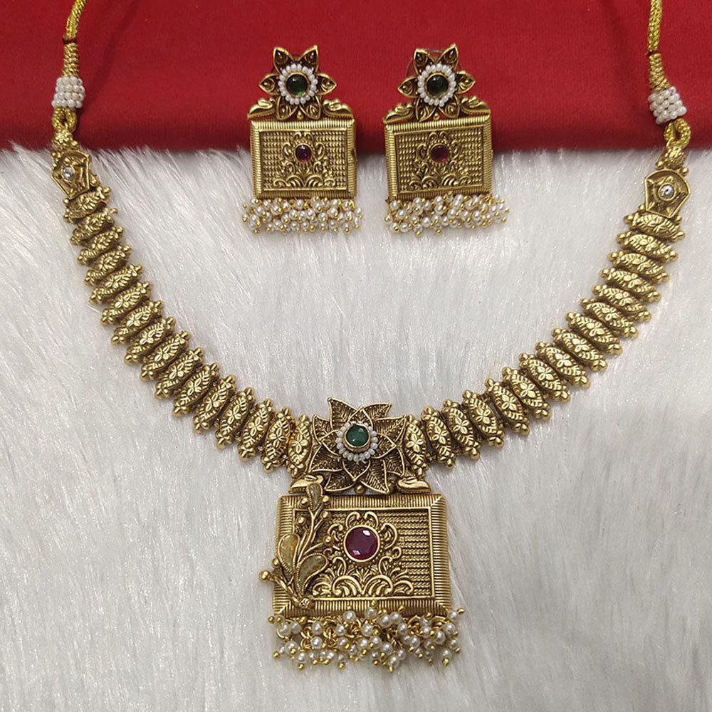 Kala Creation Gold Plated Pota Stone Necklace Set