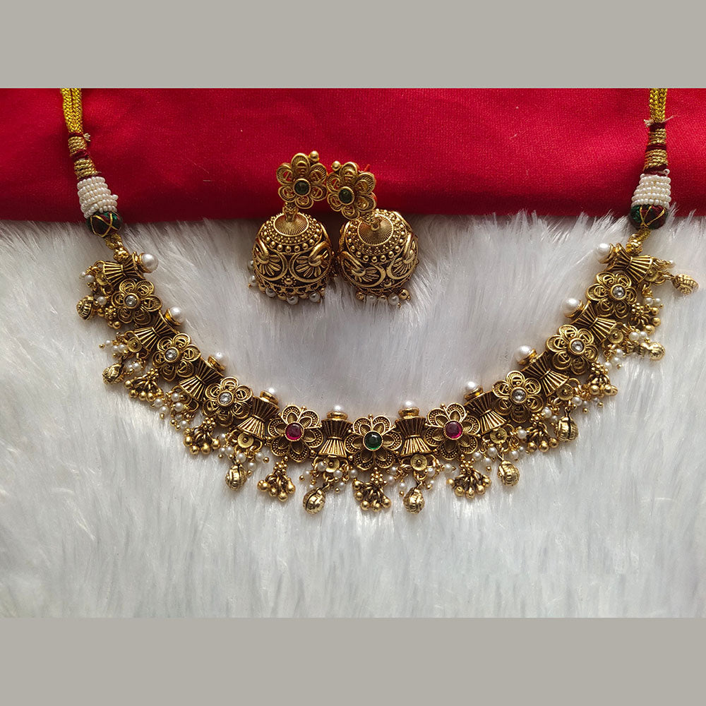 Kala Creation Gold Plated Pota Stone Necklace Set
