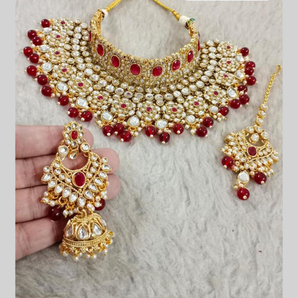 Star India Gold Plated Kundan Stone Pearl And Beads Choker Necklace Set