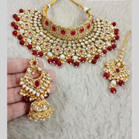 Star India Gold Plated Kundan Stone Pearl And Beads Choker Necklace Set