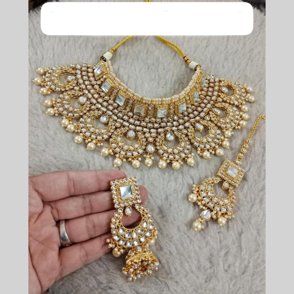 Star India Gold Plated Kundan Stone Pearl And Beads Choker Necklace Set