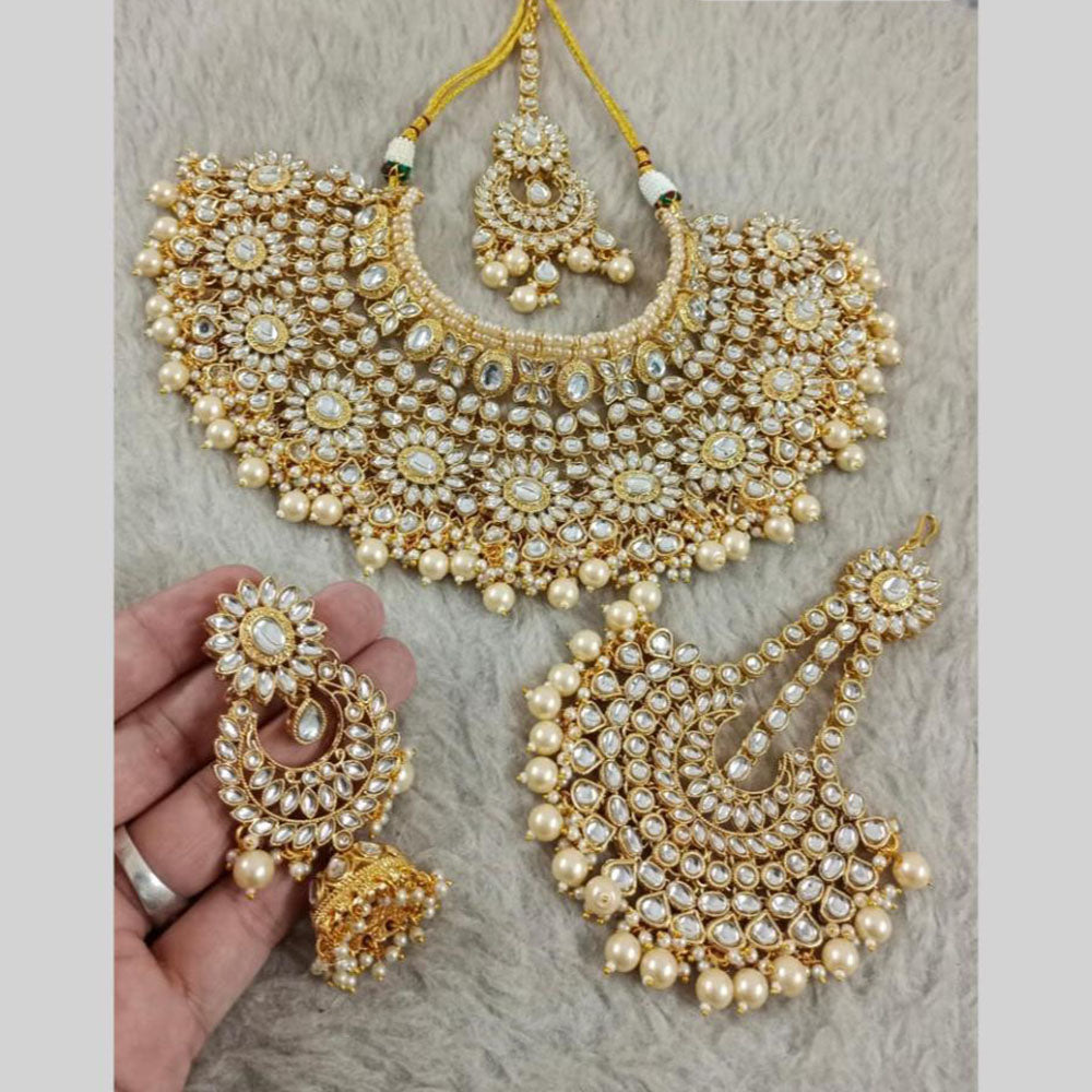 Star India Gold Plated Kundan Stone Pearl And Beads Choker Necklace Set