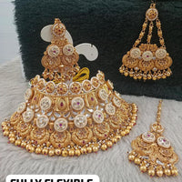 Star India Gold Plated Kundan Stone Pearl And Beads Choker Necklace Set