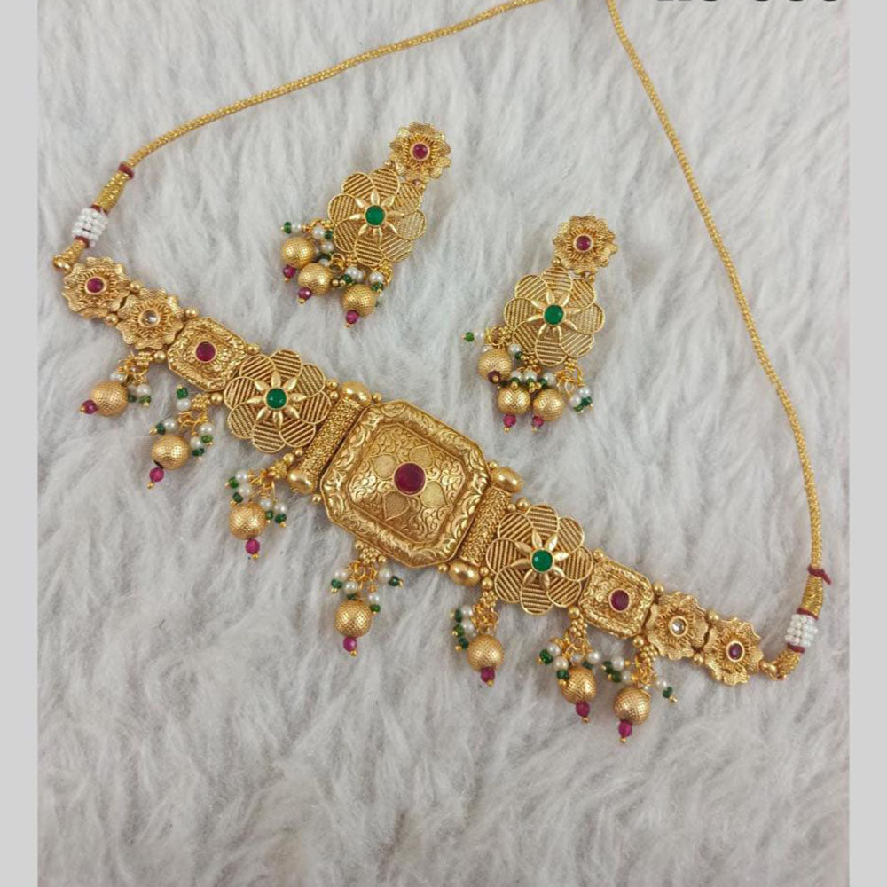 Star India Gold Plated Pota Stone Pearl And Beads Choker Necklace Set
