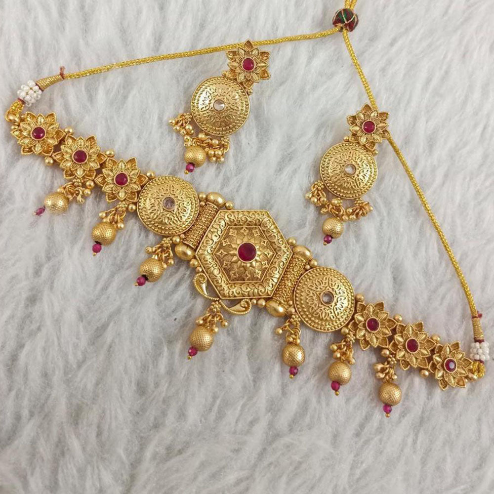 Star India Gold Plated Pota Stone Pearl And Beads Choker Necklace Set