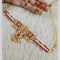 Star India Gold Plated Kundan Stone Pearl And Beads Choker Meenakari Necklace Set