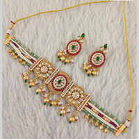 Star India Gold Plated Kundan Stone Pearl And Beads Choker Meenakari Necklace Set