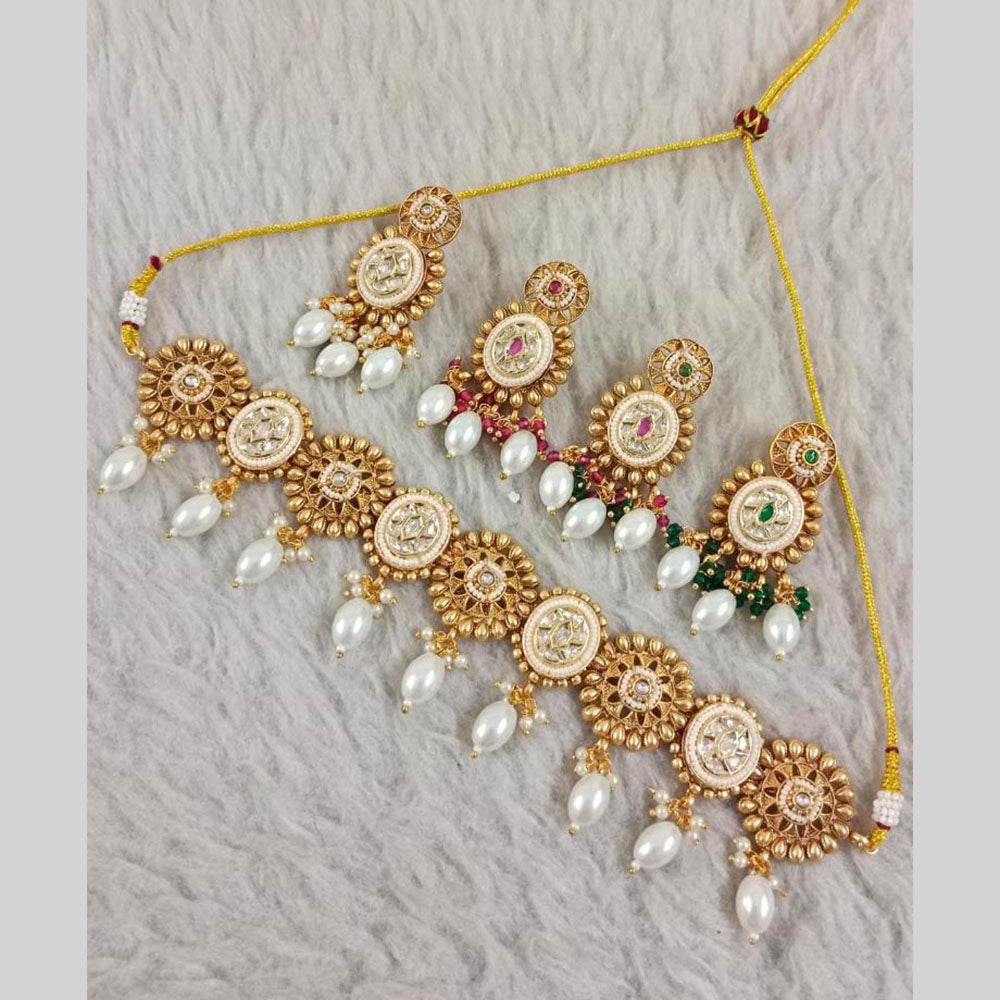 Star India Gold Plated Kundan Stone Pearl And Beads Choker Meenakari Necklace Set