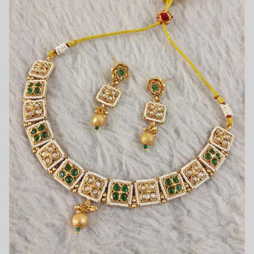 Star India Gold Plated Crystal Stone And Pearl Necklace Set
