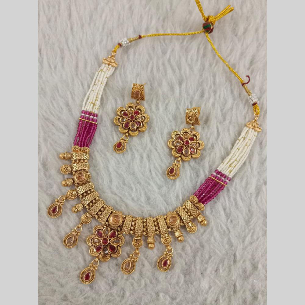 Star India Gold Plated Crystal Stone And Pearl Necklace Set