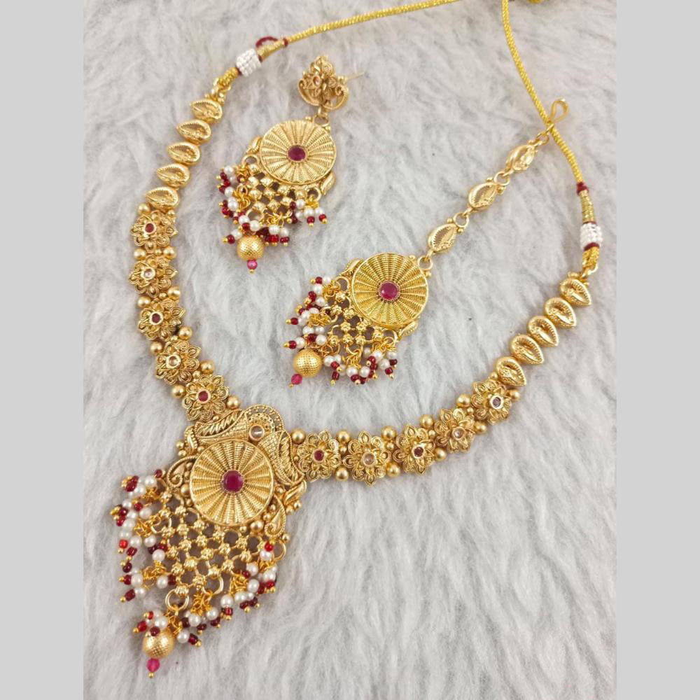 Star India Gold Plated Crystal Stone And Pearl Necklace Set