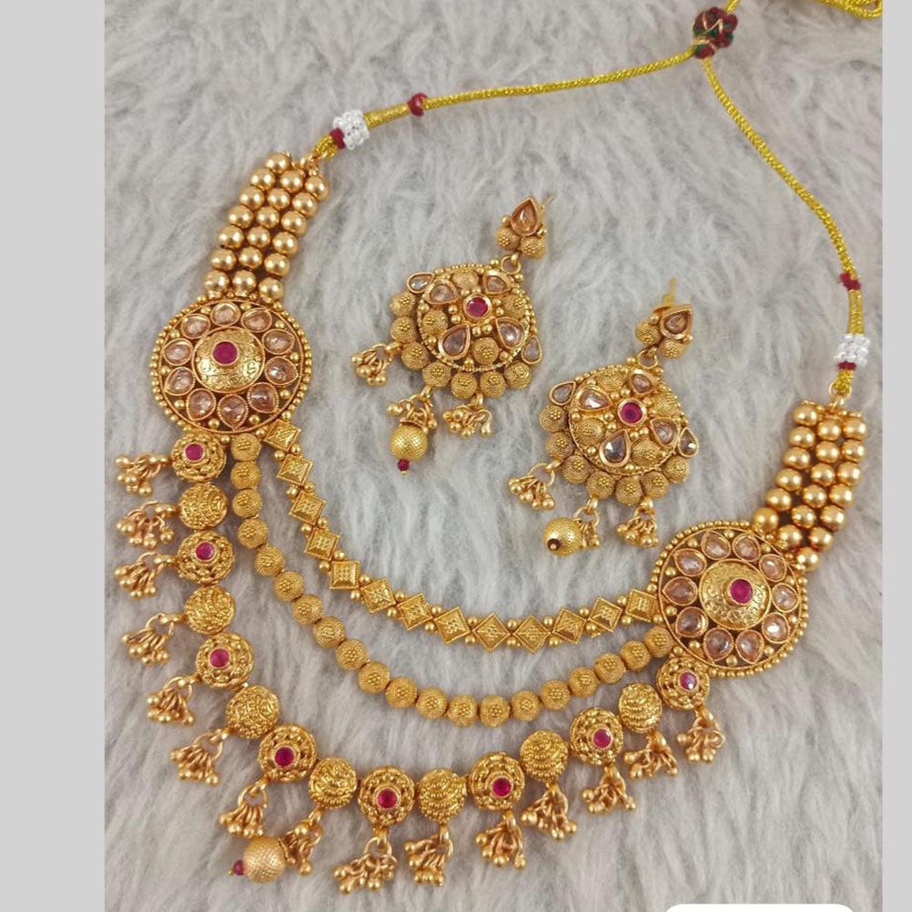 Star India Gold Plated Crystal Stone And Pearl Necklace Set