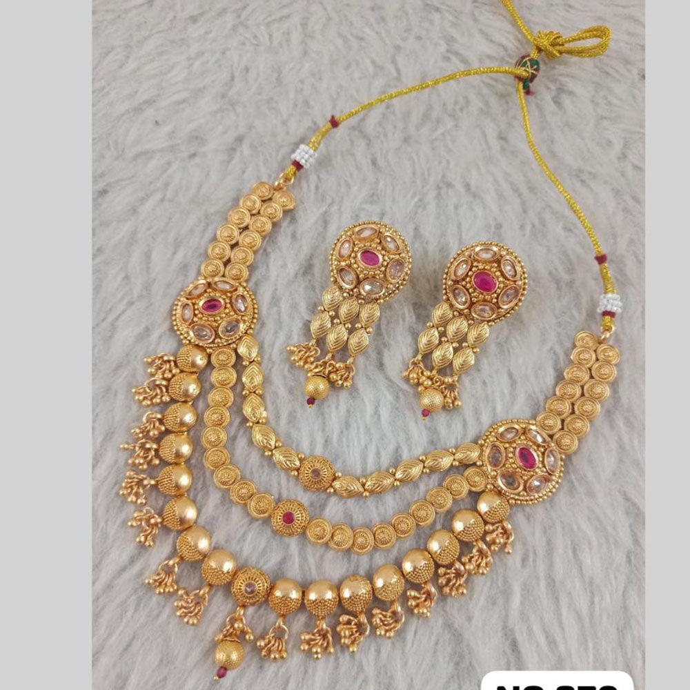 Star India Gold Plated Crystal Stone And Pearl Necklace Set