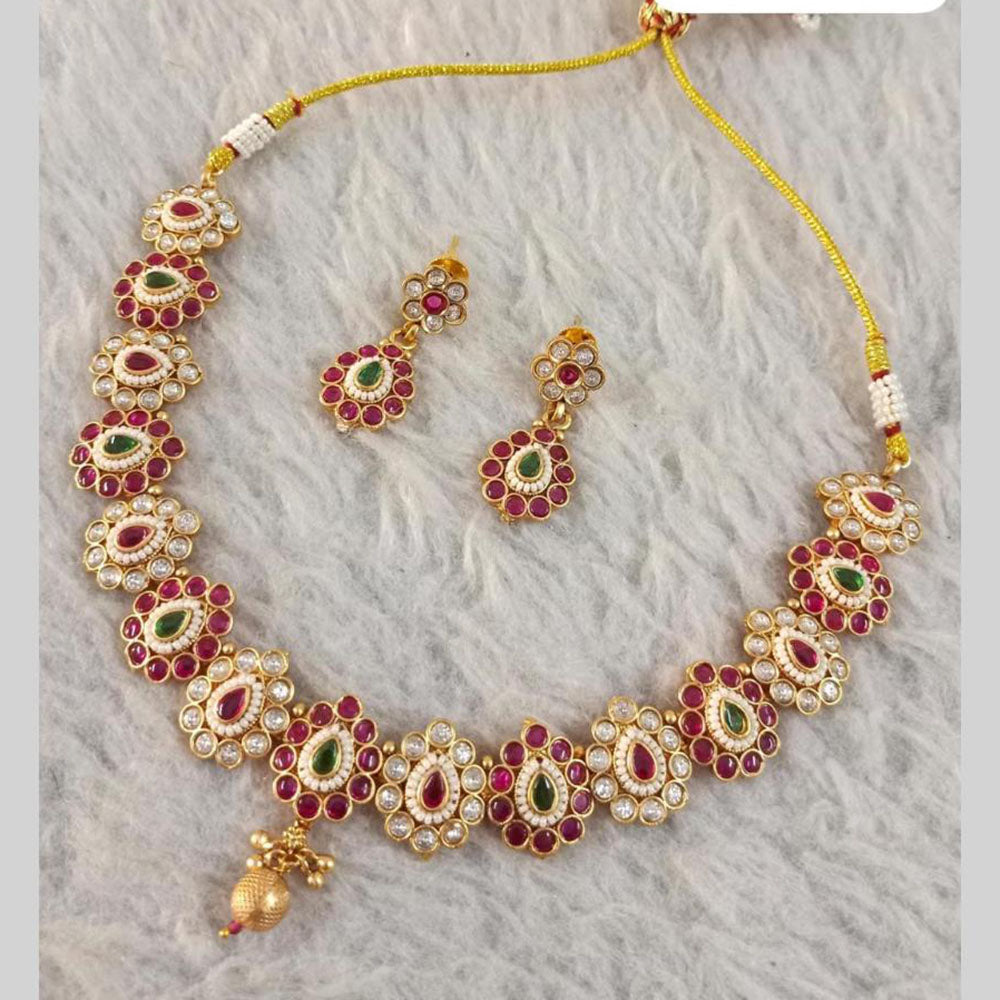 Star India Gold Plated Pota Stone And Pearl Necklace Set