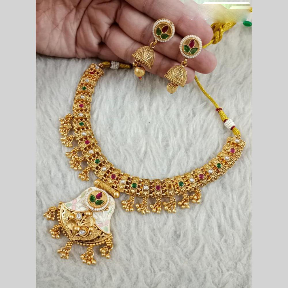 Star India Gold Plated Pota Stone And Pearl Meenakari Necklace Set