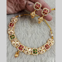 Star India Gold Plated Pota Stone And Pearl Meenakari Necklace Set
