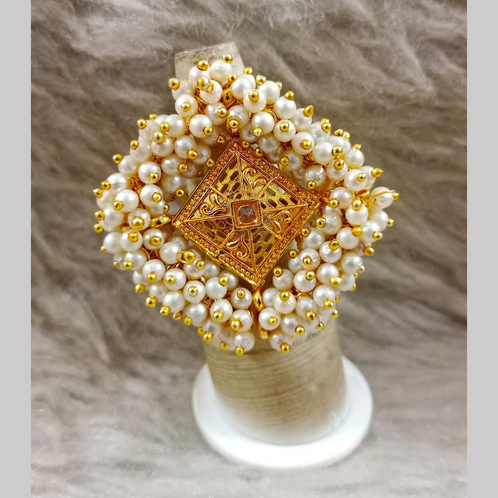 Star India Gold Plated Crystal Stone And Pearl Ring