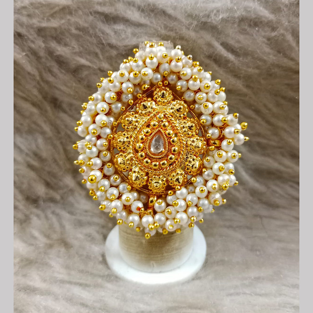 Star India Gold Plated Crystal Stone And Pearl Ring