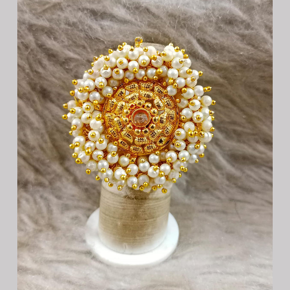 Star India Gold Plated Crystal Stone And Pearl Ring