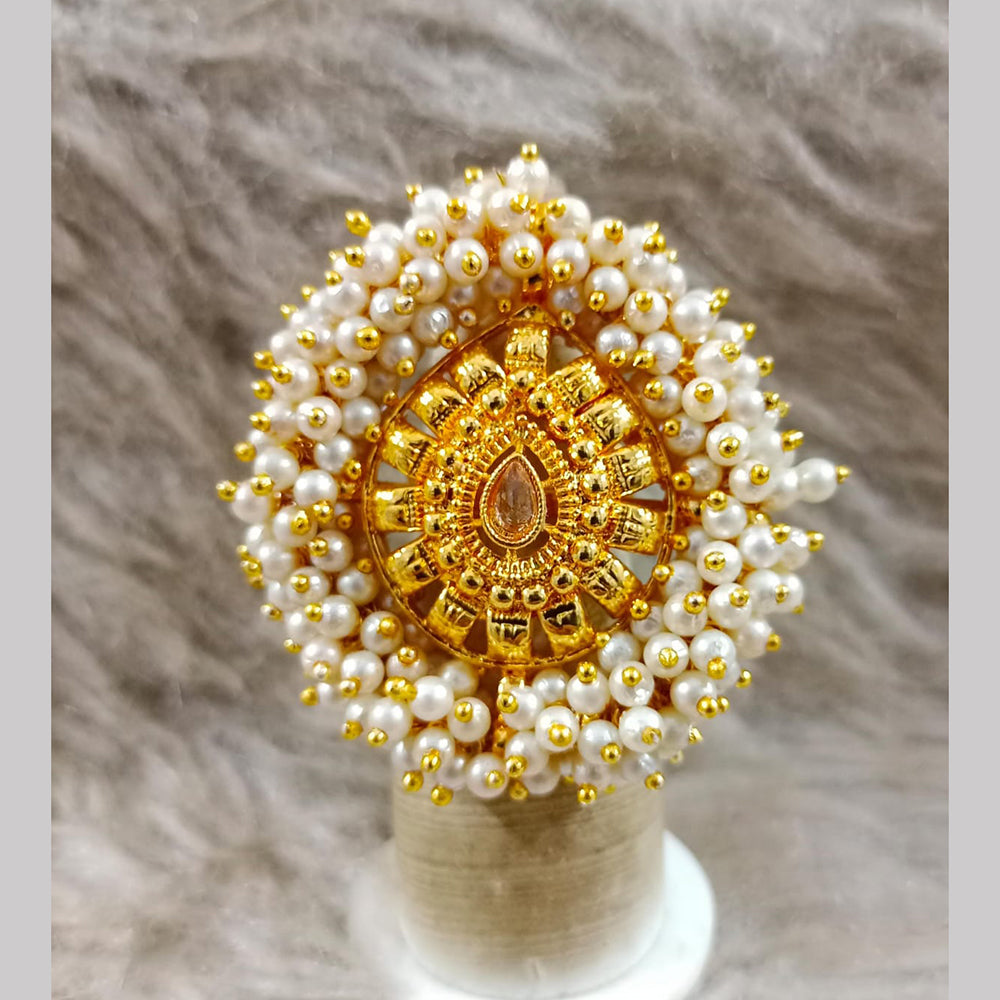 Star India Gold Plated Crystal Stone And Pearl Ring