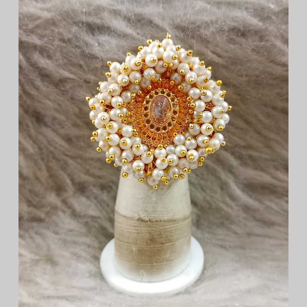 Star India Gold Plated Crystal Stone And Pearl Ring