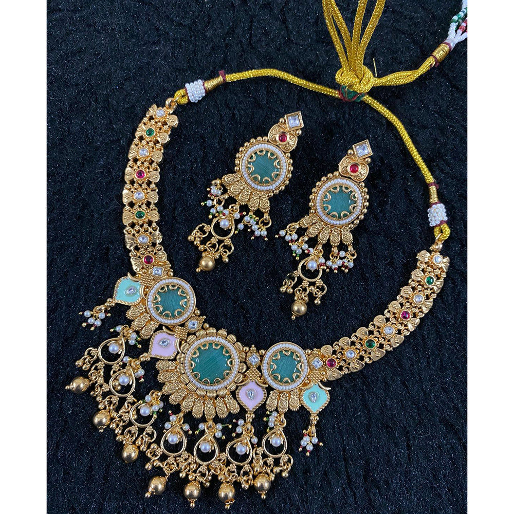 Star India Pota Stone Pearl And Meenakari Necklace Set