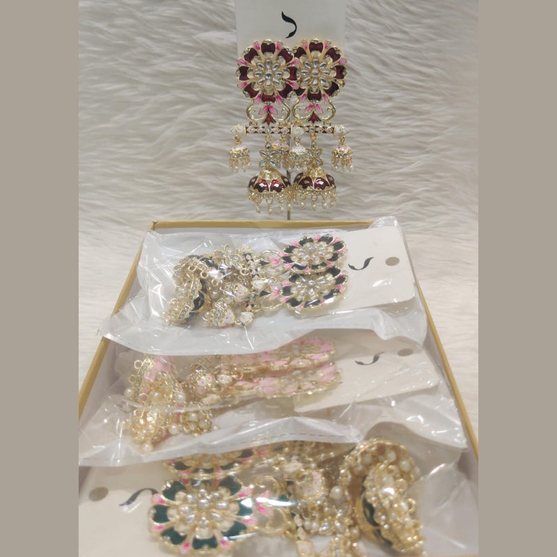 Dhwani Gold Plated Kundan Stone And Meenakari Jhumki (Assorted Color)