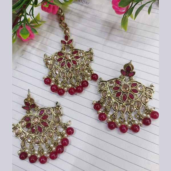 Exotica Collection Gold Plated Crystal Stone Earring With Mangtikka