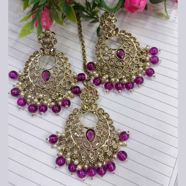 Exotica Collection Gold Plated Crystal Stone Earring With Mangtikka