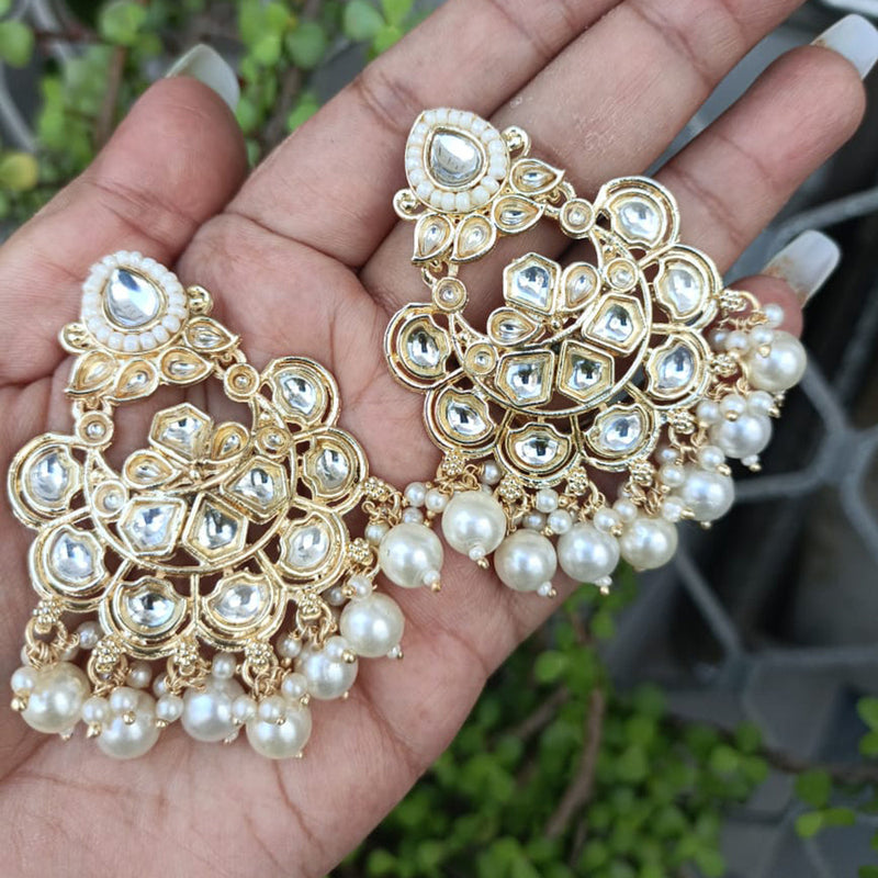 Exotica Collection Gold Plated Polki Kundan And Pearls Dangler Earrings