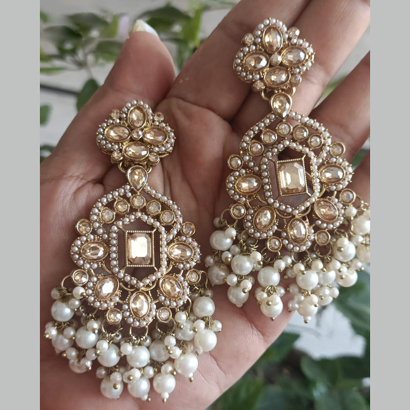 Exotica Collection Gold Plated Crystal And Pearls Dangler Earrings