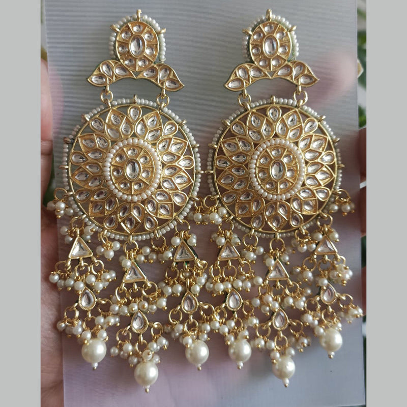 Exotica Collection Gold Plated Polki Kundan And Pearls Dangler Earrings