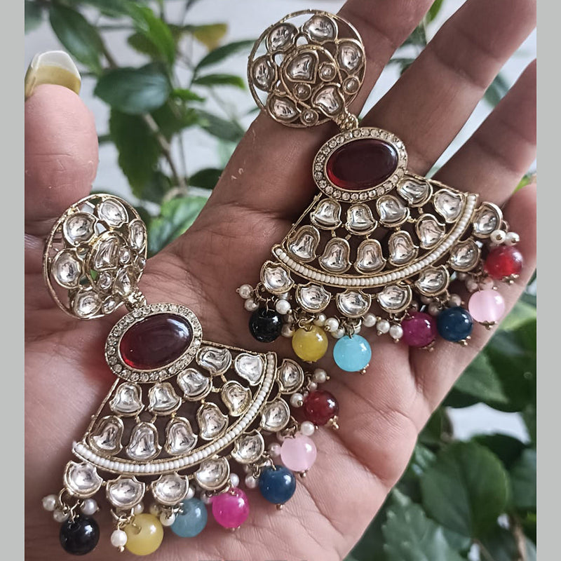 Exotica Collection Gold Plated Polki Kundan And Pearls Dangler Earrings