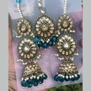 Exotica Collection Gold Plated Crystal Stone And Pearls Jhumki Earrings With Maangtikka