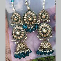 Exotica Collection Gold Plated Crystal Stone And Pearls Jhumki Earrings With Maangtikka