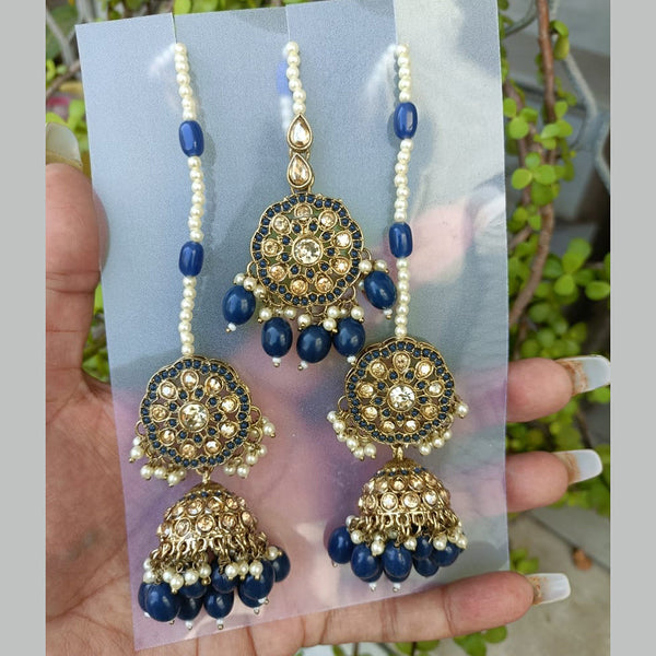 Exotica Collection Gold Plated Crystal Stone And Pearls Jhumki Earrings With Maangtikka