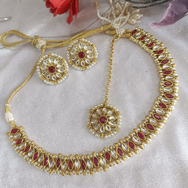 Exotica Collection Gold Plated Kundan Stone And Pearls Necklace Set