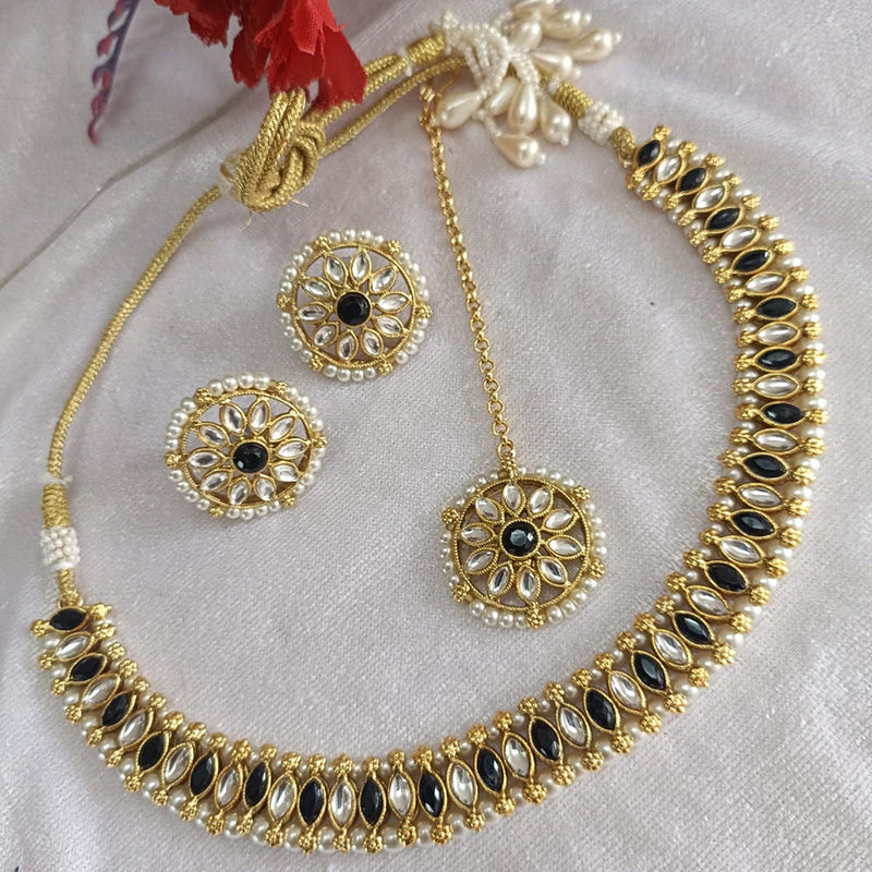 Exotica Collection Gold Plated Kundan Stone And Pearls Necklace Set