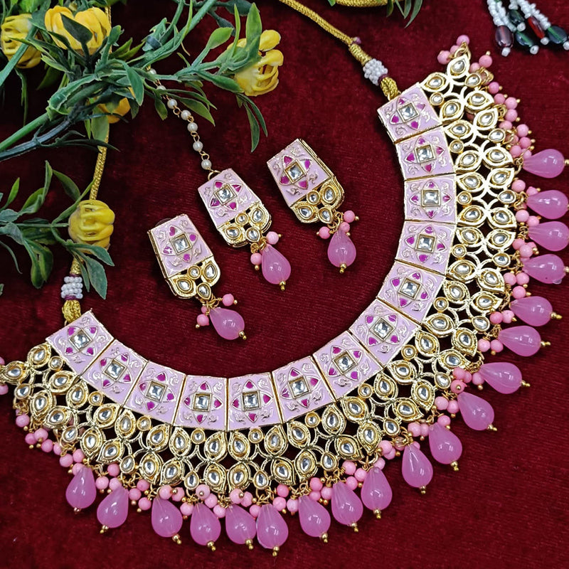 Exotica Collection Gold Plated Kundan Stone And Beads Meenakari Necklace Set