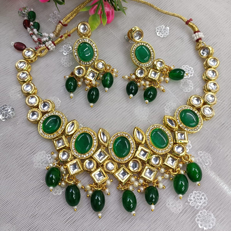 Exotica Collection Gold Plated Kundan Stone And Beads Necklace Set