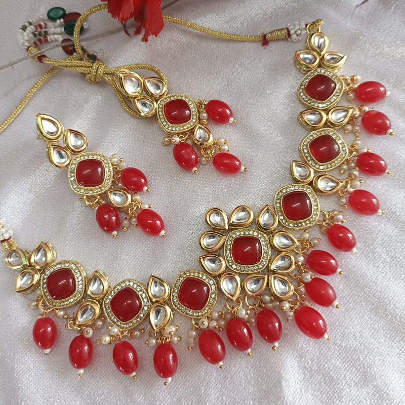 Exotica Collection Gold Plated Kundan Stone And Beads Necklace Set