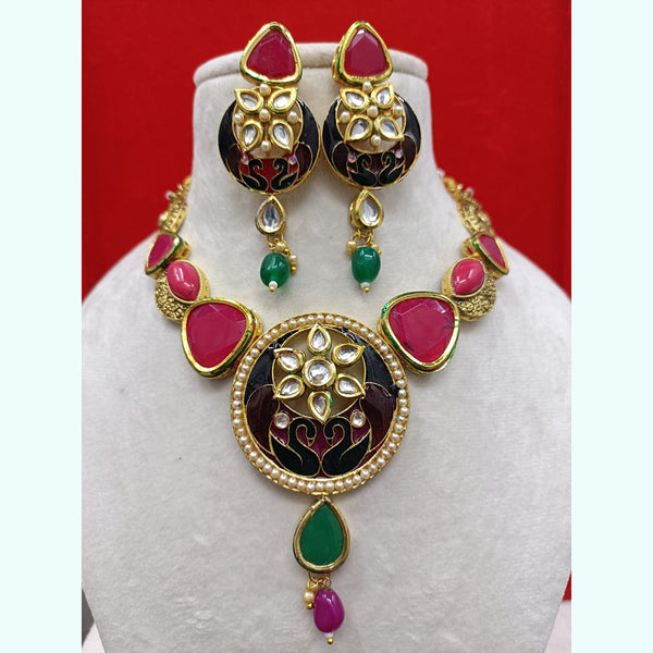 Exotica Collection Gold Plated Kundan Stone And Beads Necklace Set