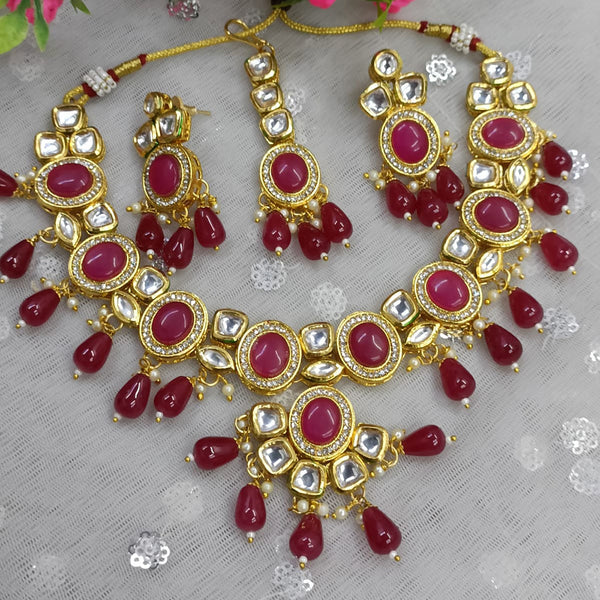 Exotica Collection Gold Plated Kundan Stone And Beads Necklace Set