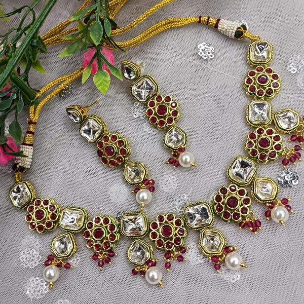 Exotica Collection Gold Plated Crystal Stone And Pota Stone Necklace Set