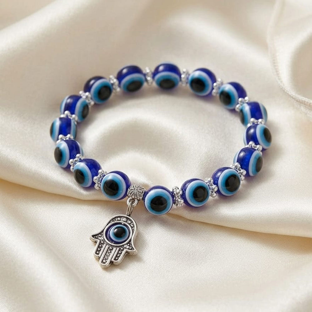 Evil Eye & Hamsa Charm Beaded Strechable Unisex Nazariya Bracelet (Pack of 2)