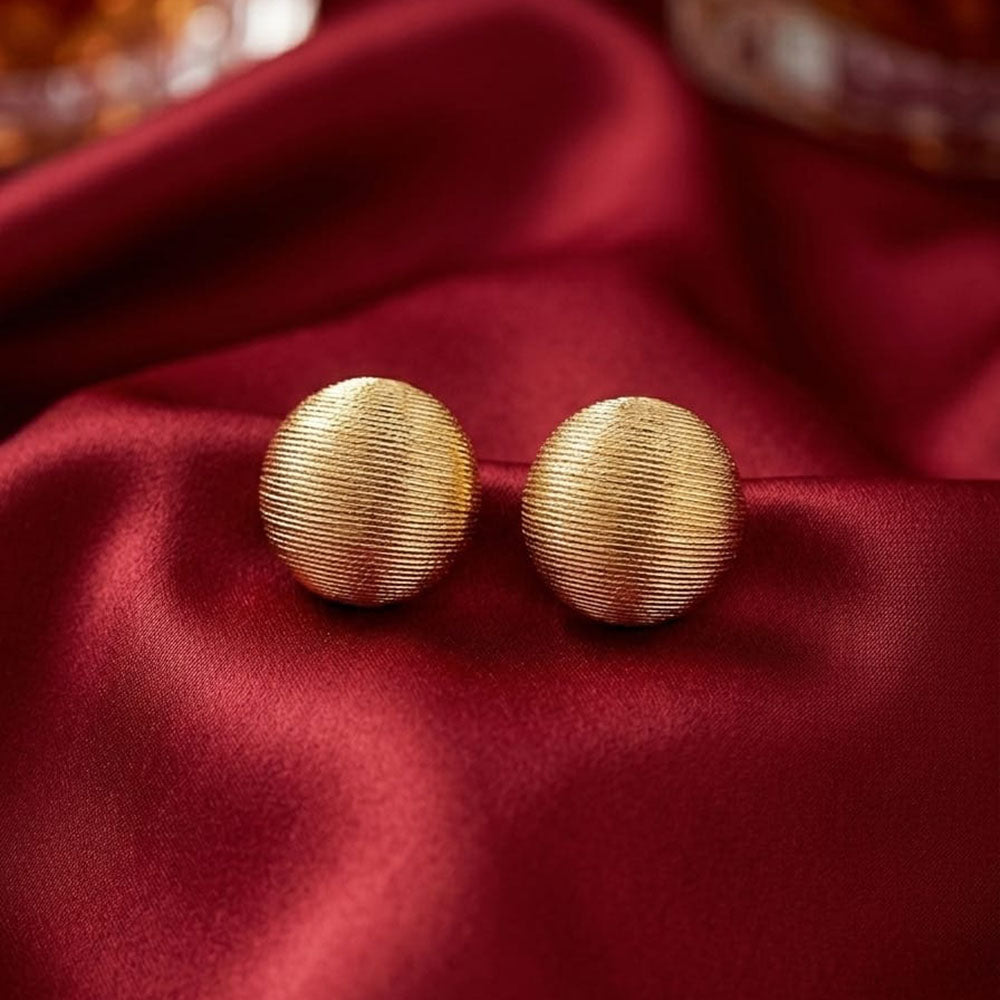 Exotica Collection Designer Textured Gold Tone Round Stud Earrings