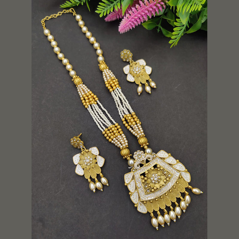 SP Jewellery Gold Plated Pota And Meenakari Long  Necklace Set